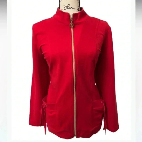 Susan Graver Red Long Sleeve Jogger Jacket Gold Hardware Size Medium - Picture 1 of 9
